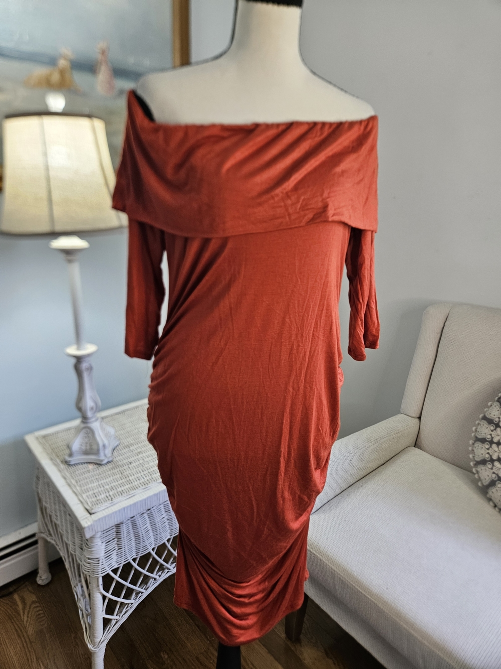 Kika Vargas Off-Shoulder Rust Orange Dress . Thanksgiving P45